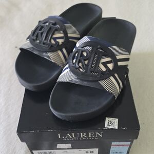 Lauren Ralph Lauren Navy and White Slide Sandals